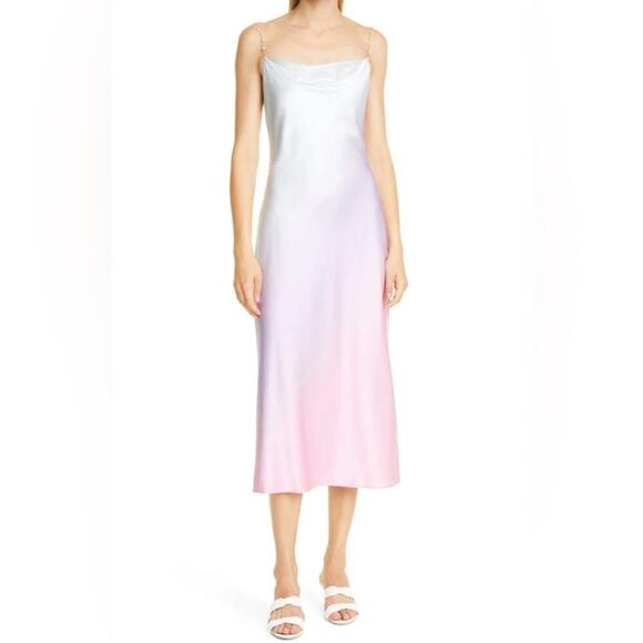 CAMI NYC Silk Beaded Chain Strap Cowlneck Shallon Slip Dress L Candy Ombre - Picture 7 of 11